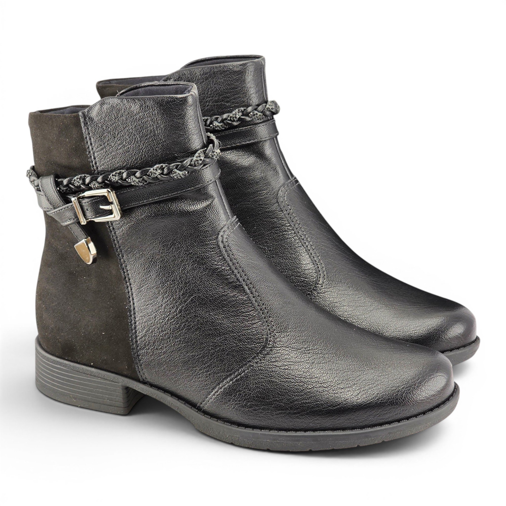 Bota Feminina Piccadilly Cano Curto com Detalhe em Camurça Trança Strass e Fivela - 653027 Preto 6