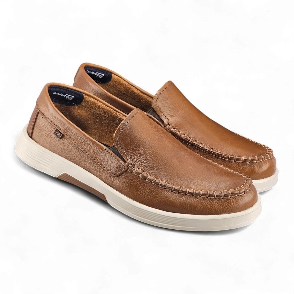 Sapato Masculino Pegada Mocassim Levitech Couro Detalhe Costura - 142304 Pinhão 3