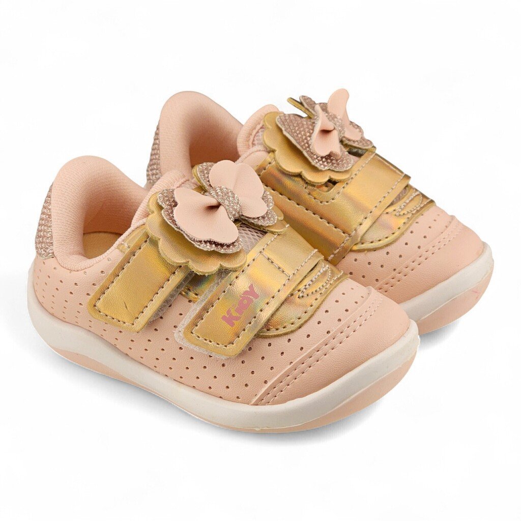 Tênis Infantil Menina Kidy Bebe Velcro Laço Glitter Conforto - 81646 Rosa 3