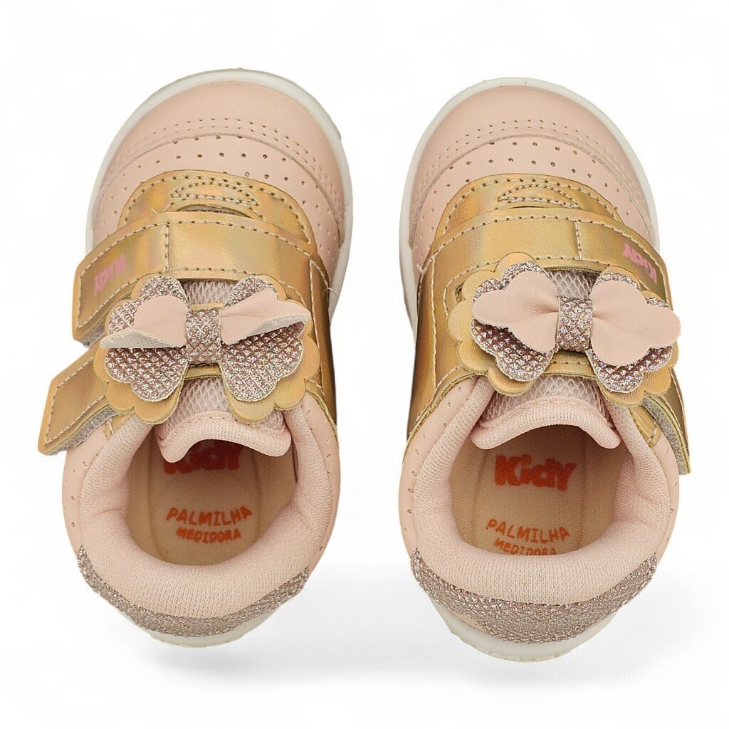 Tênis Infantil Menina Kidy Bebe Velcro Laço Glitter Conforto - 81646 Rosa 4