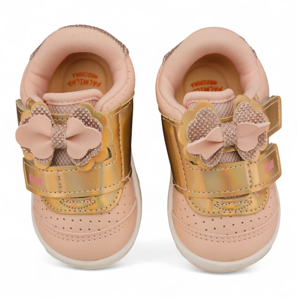 Tênis Infantil Menina Kidy Bebe Velcro Laço Glitter Conforto - 81646 Rosa 5