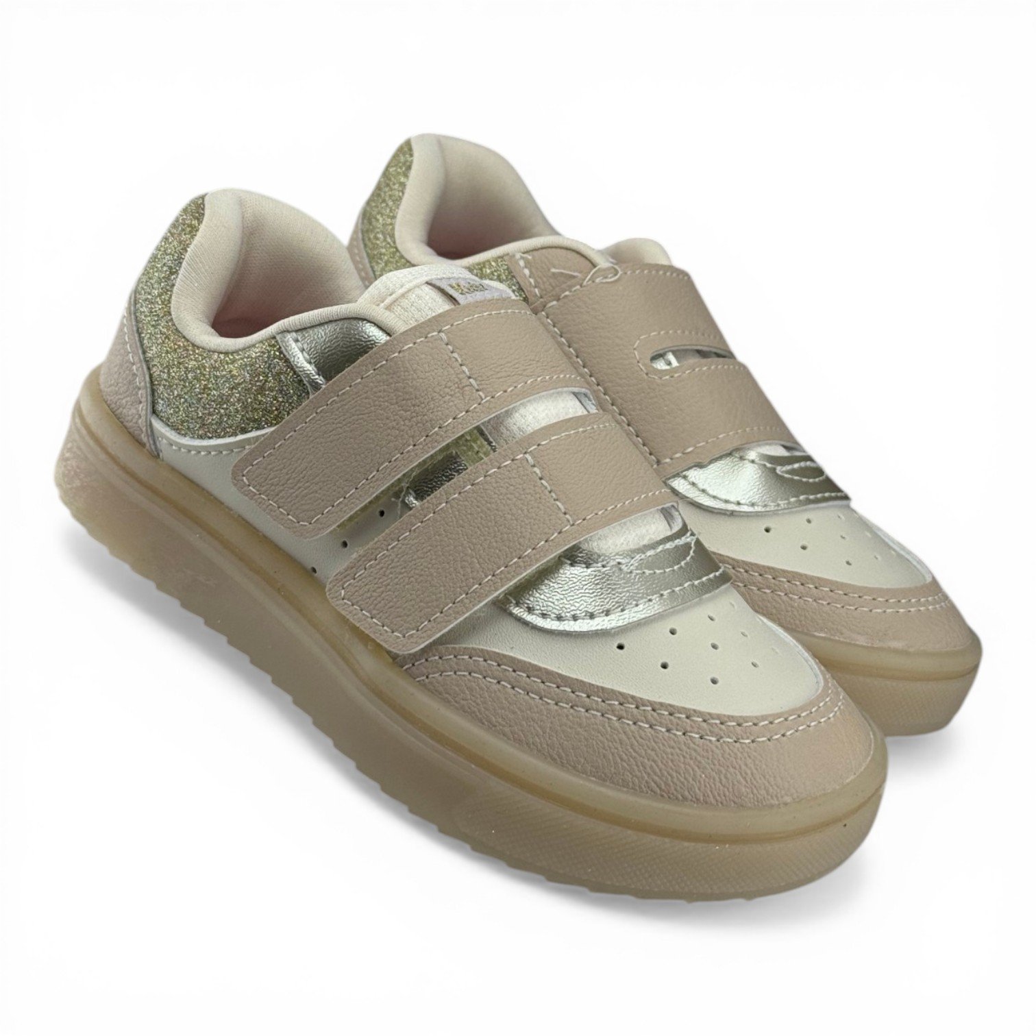 Tênis Infantil Menina Kidy 2 Velcros Detalhe Glitter - 3130034 Bege 4
