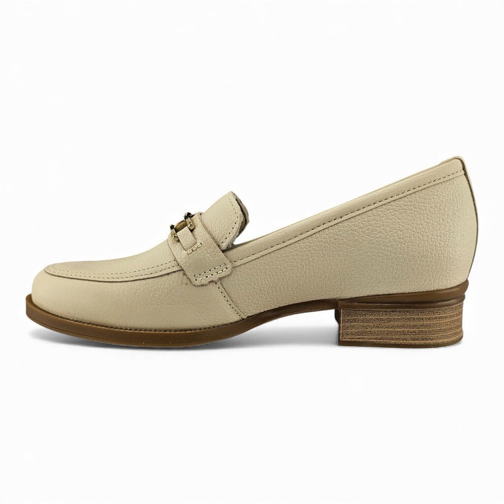 Sapato Feminino Pegada Mocassim Couro Loafer Corrente Dourada - 222001 Creme 3