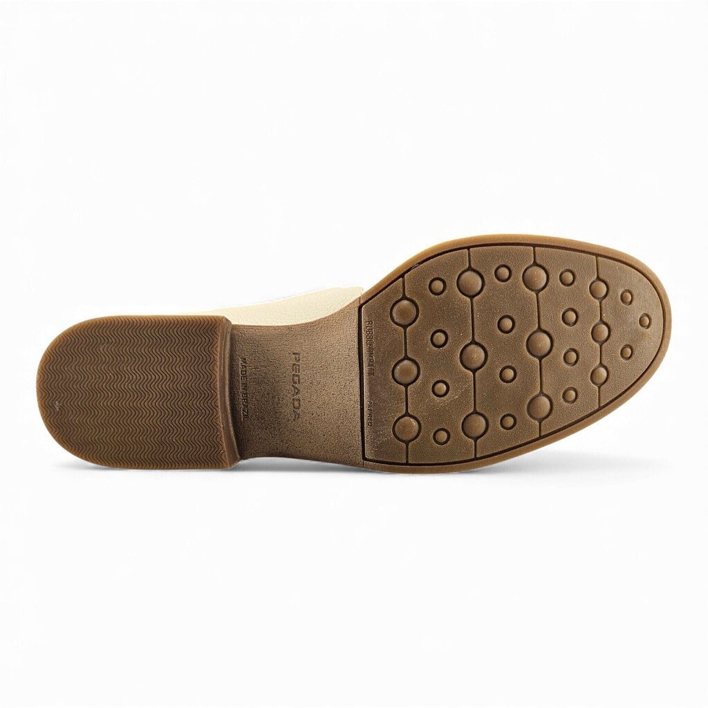 Sapato Feminino Pegada Mocassim Couro Loafer Corrente Dourada - 222001 Creme 5