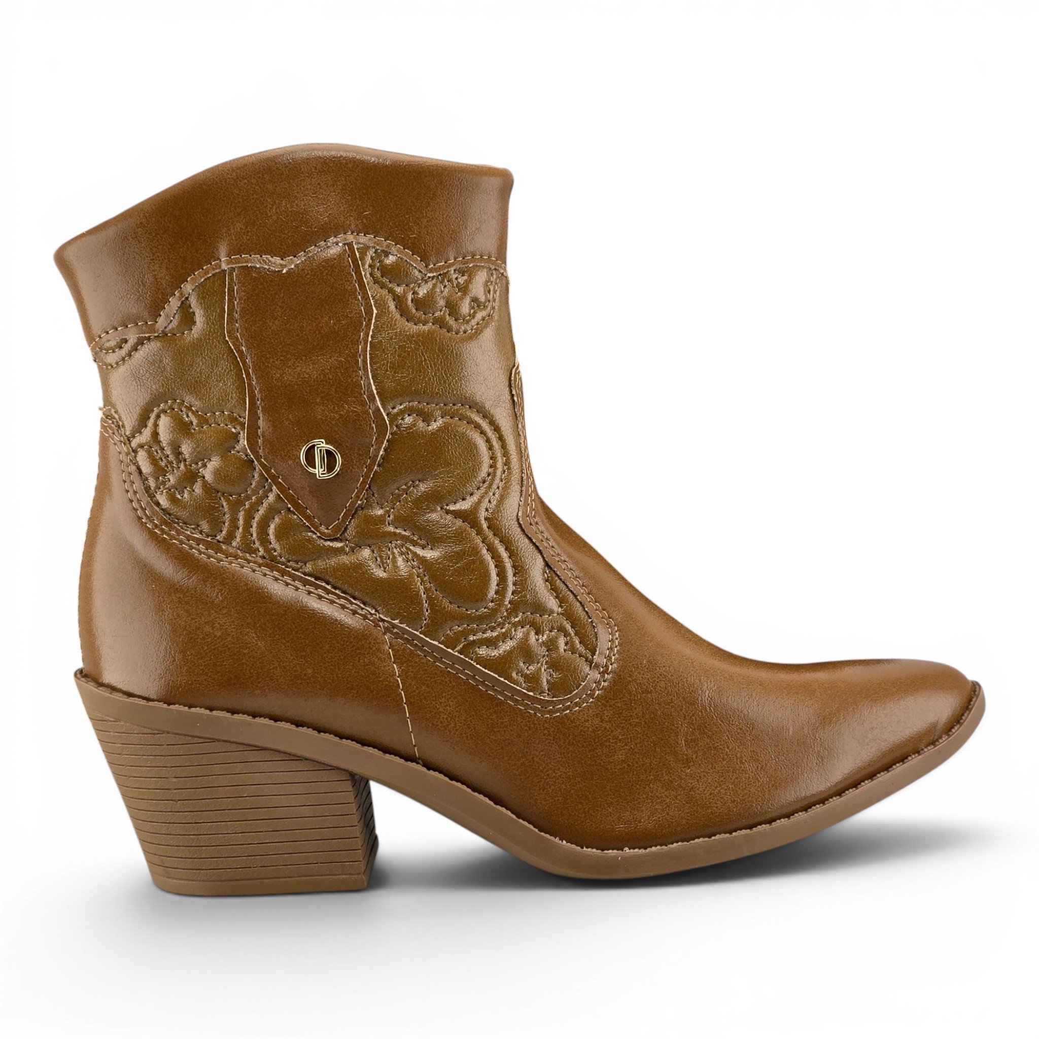 Bota Feminina Dakota Cano Curto Salto Bloco Country Recortes Detalhe Trabalhado Flor - D2762