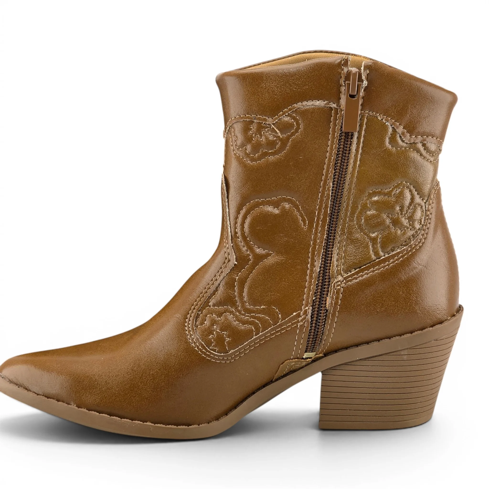 Bota Feminina Dakota Cano Curto Salto Bloco Country Recortes Detalhe Trabalhado Flor - D2762 Marrom 2