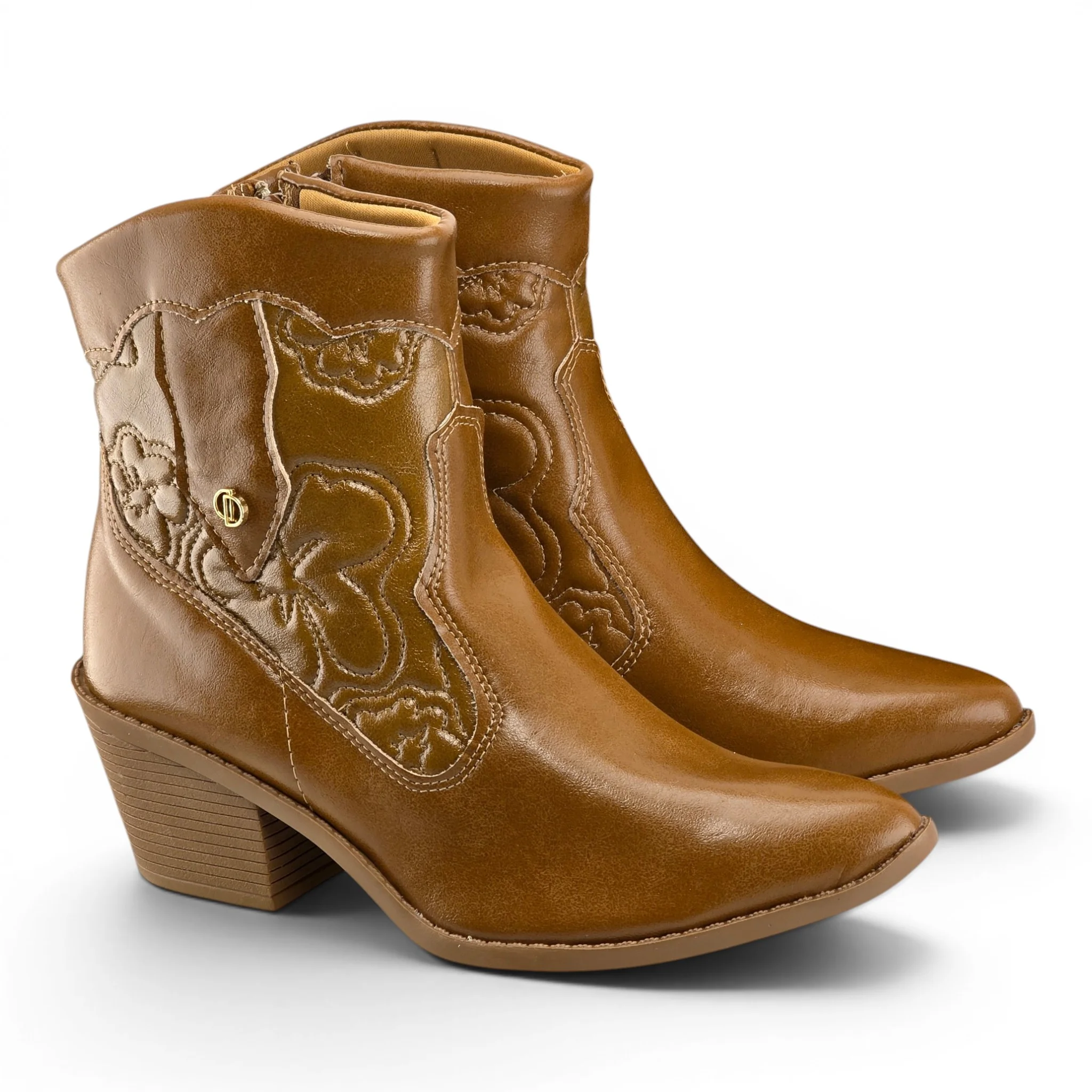Bota Feminina Dakota Cano Curto Salto Bloco Country Recortes Detalhe Trabalhado Flor - D2762 Marrom 4