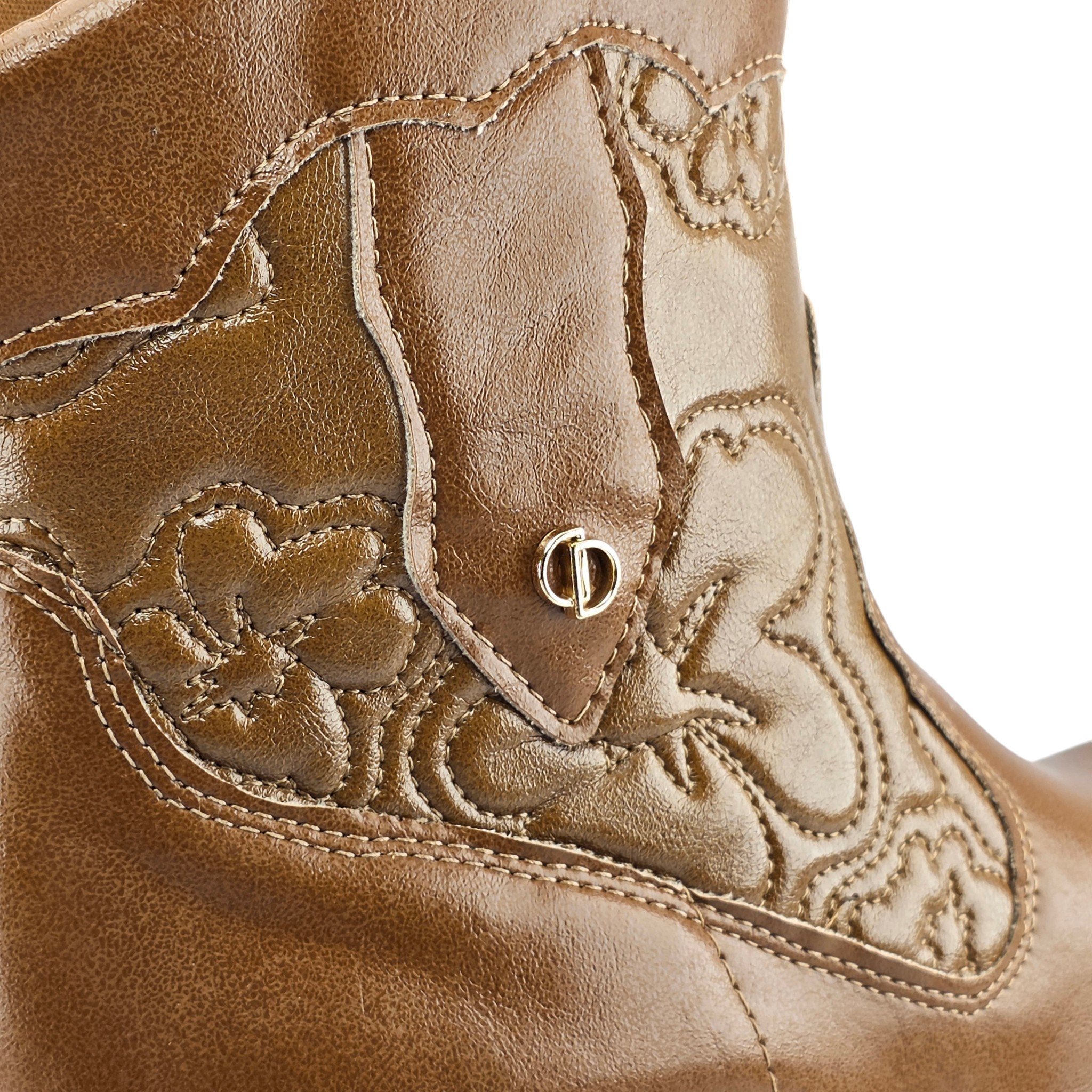 Bota Feminina Dakota Cano Curto Salto Bloco Country Recortes Detalhe Trabalhado Flor - D2762 Marrom 7