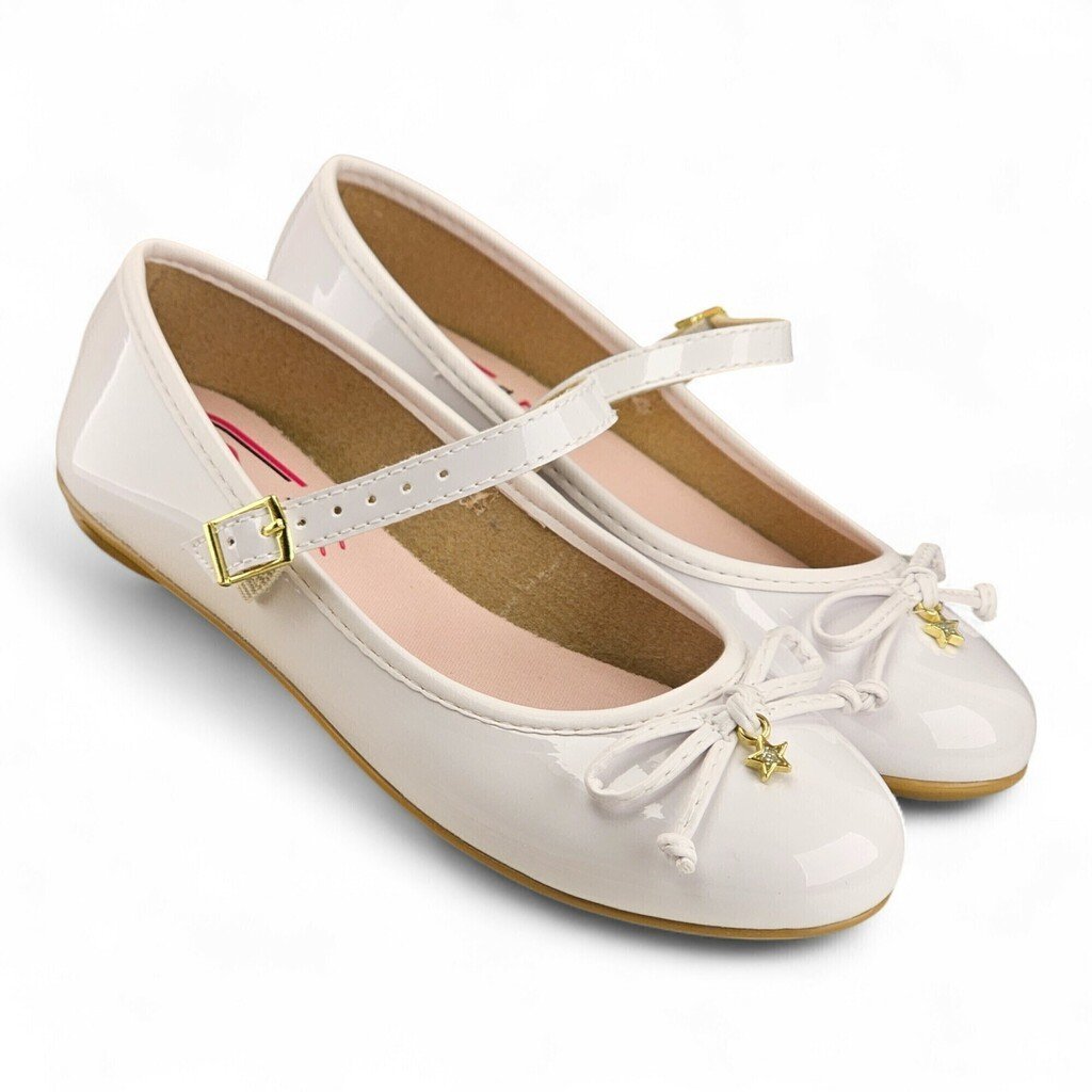 Sapatilha Feminina Molekinha Boneca Verniz com Laço Pingente Estrela - 25021009 Branco 3