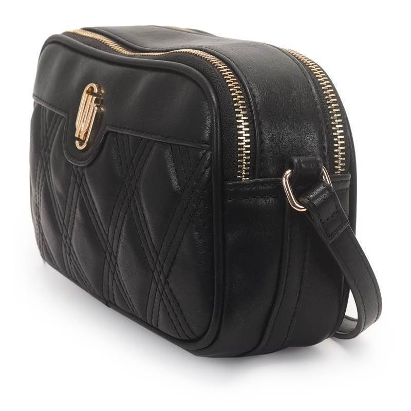 Bolsa Feminina WJ Transversal com 2 Zíperes e Acabamento Matelassê - 46259 Preto 2