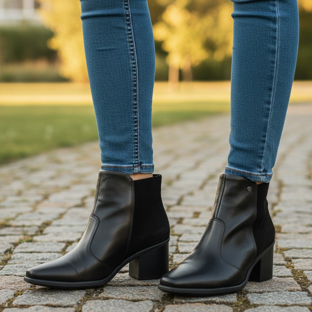 Bota Feminina Piccadilly Country Cano Curto Salto Bloco Recortes - 766012 Preto 5