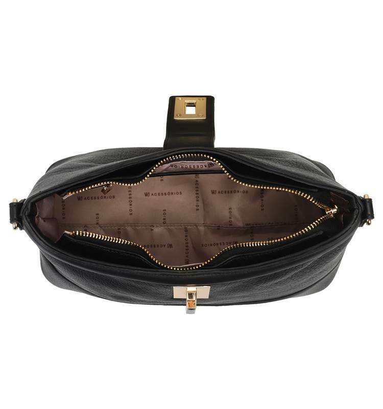Bolsa Feminina WJ Hobo Fecho de Metal Trava Giratoria - 46169 Preto 4