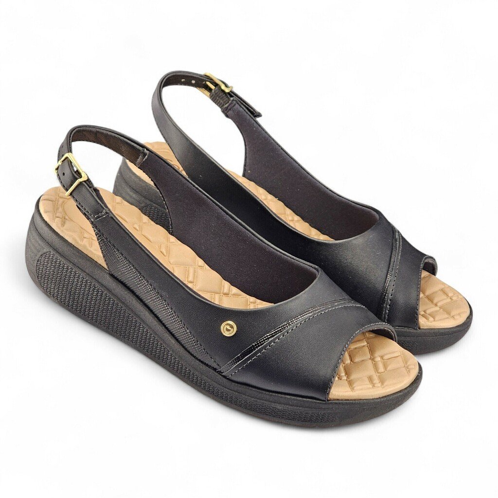 Sandália Feminina Comfortflex Anabela Fivela Ajustável Napa - 2586405 Preto 2