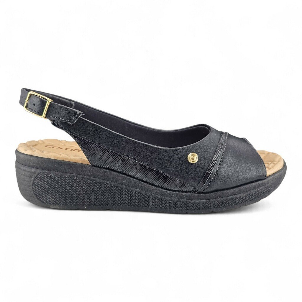 Sandália Feminina Comfortflex Anabela Fivela Ajustável Napa - 2586405 Preto 3