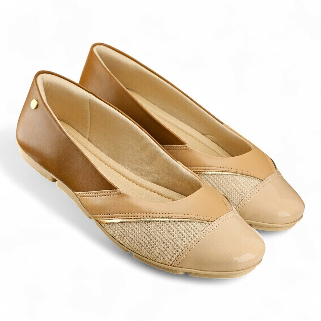 Sapatilha Feminina Comfortflex Joanete Detalhe Ouro - 2463401 Marrom/Bege 2