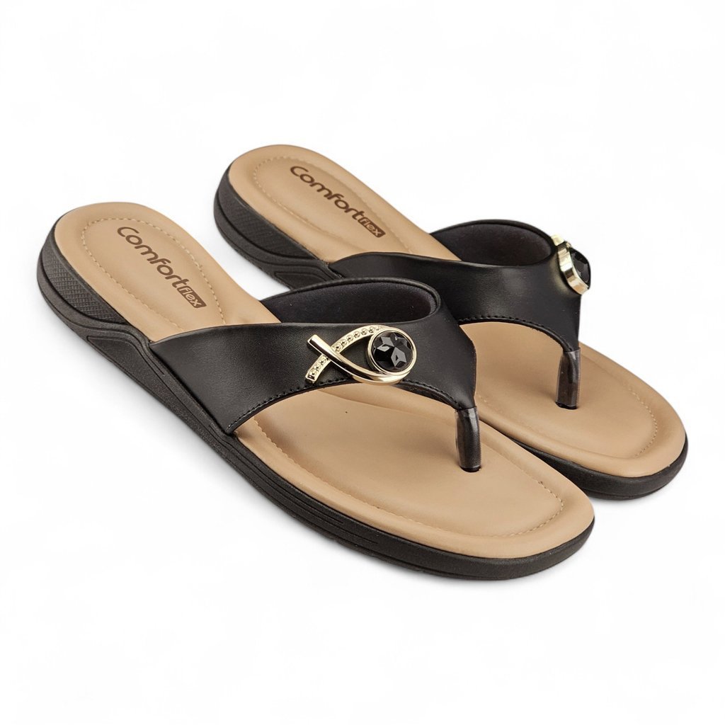 Tamanco Feminino Comfortflex Dedo com Pedra - 2580401 Preto 2