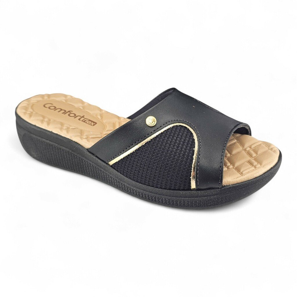 Tamanco Feminino Comfortflex Anabela Detalhe Dourado Forro Espuma - 2586401