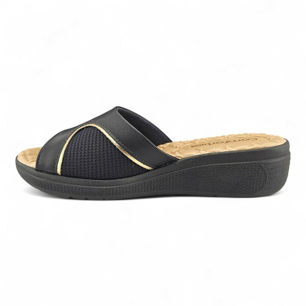 Tamanco Feminino Comfortflex Anabela Detalhe Dourado Forro Espuma - 2586401 Preto 3
