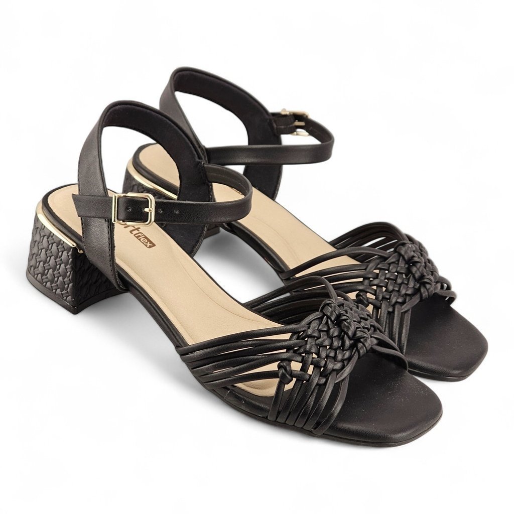 Sandália Feminina Comfortflex Salto Bloco Fivela Ajustável Trançada - 2554404 Preto 3