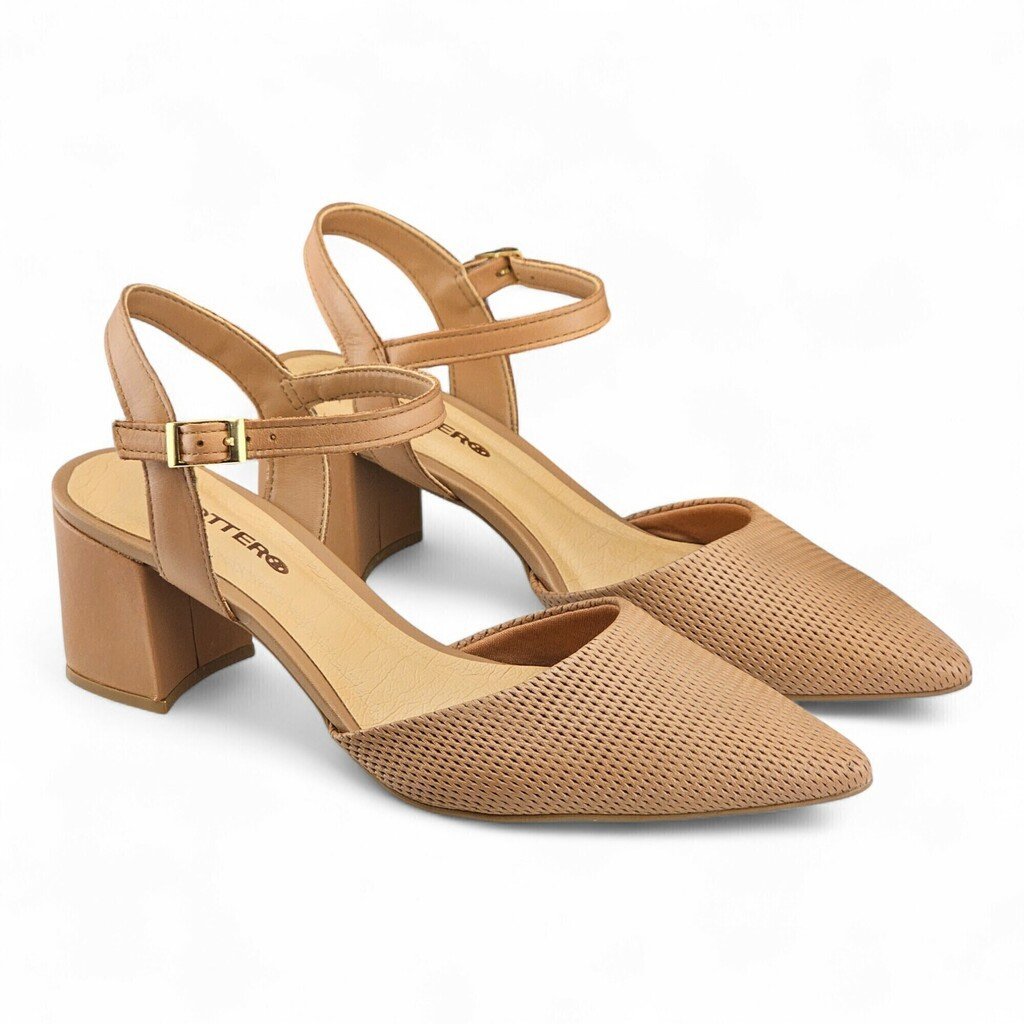 Sapato Feminino Bottero Couro Salto Bloco - 354912 Bege 3