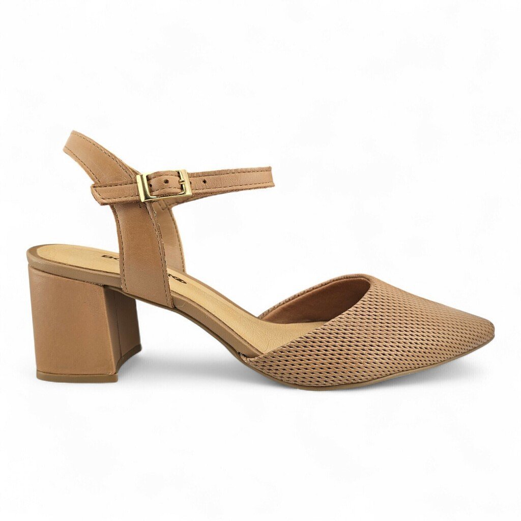 Sapato Feminino Bottero Couro Salto Bloco - 354912 Bege 4