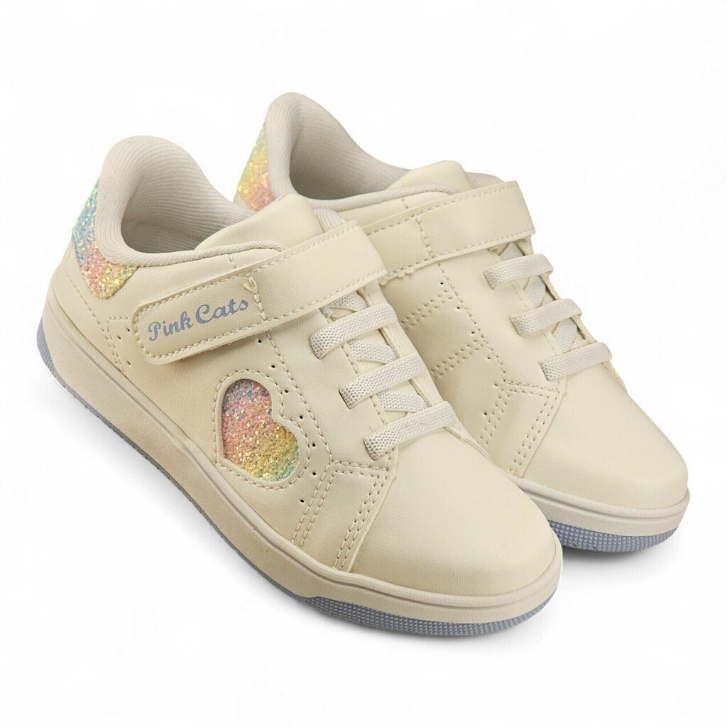 Tênis Feminino Pink Cats Pink Cats Velcro/Cadar Coração Glitter - V4740/4742 Bege 2