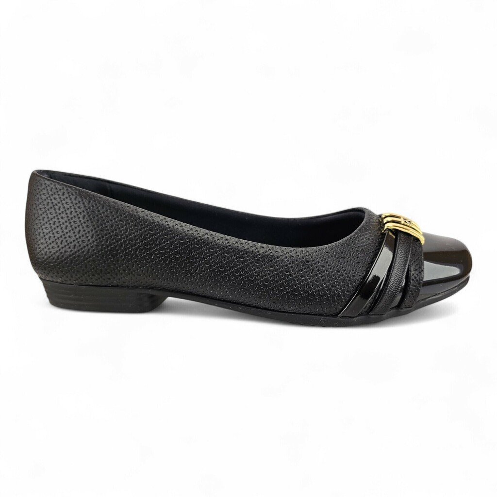 Sapatilha Feminina Piccadilly Trabalhado Fivela Bico Verniz - 250233