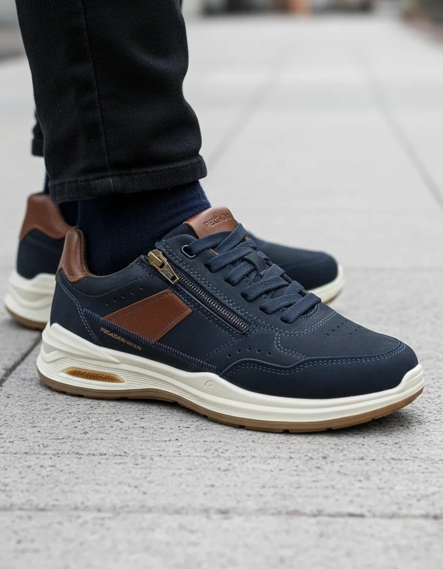 Sapatênis Masculino Pegada Couro Zíper Lateral Amortech - 110507 Azul Marinho 2