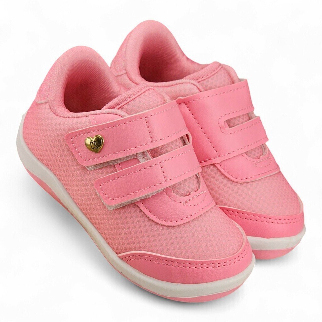 Tênis Infantil Menina Kidy Trabalhado Lurex Velcro Coração Brilho Atras - 81634 Rosa 2