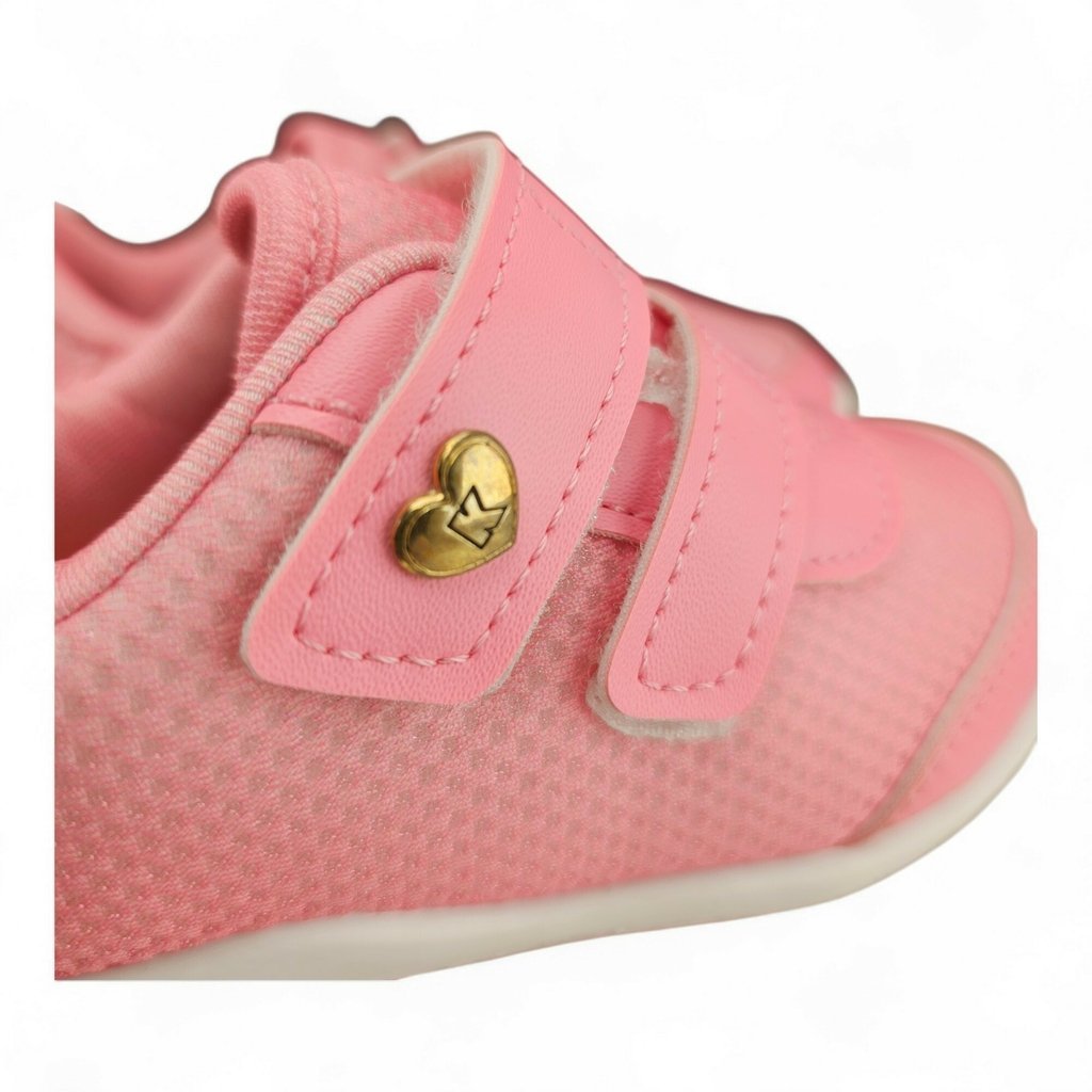 Tênis Infantil Menina Kidy Trabalhado Lurex Velcro Coração Brilho Atras - 81634 Rosa 3