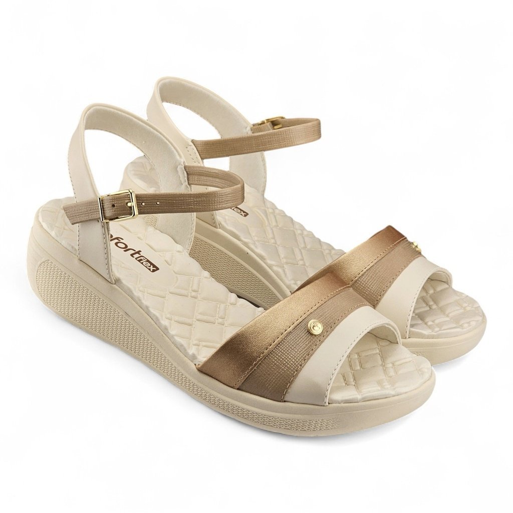 Sandália Feminina Comfortflex Anabela Fivela Ajustável Tricolor - 2586403 Branco 3