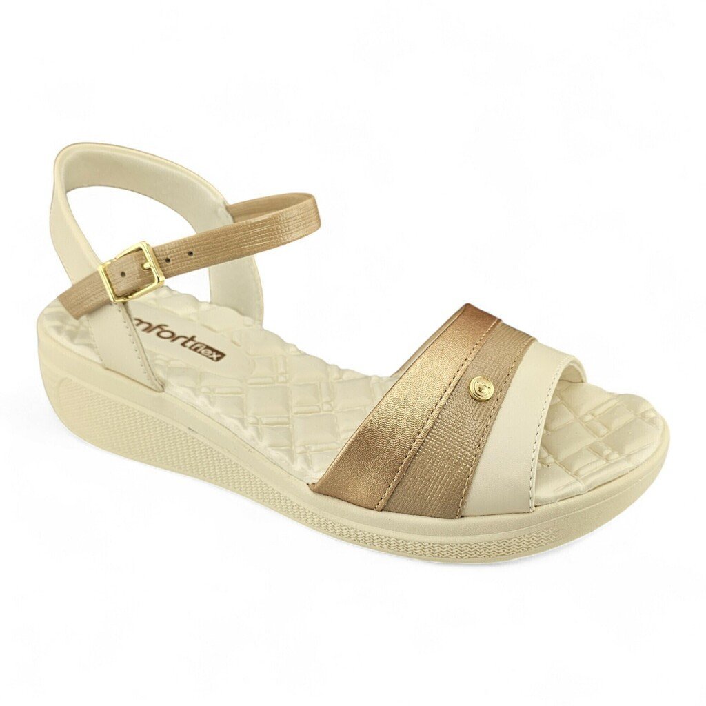 Sandália Feminina Comfortflex Anabela Fivela Ajustável Tricolor - 2586403 Branco 4