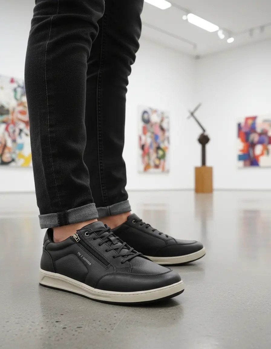Sapatênis Masculino Freeway Couro Legítimo Recortes Zíper - Cooper10 Preto 2