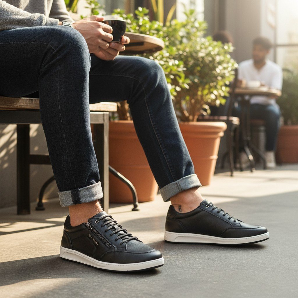 Sapatênis Masculino Freeway Couro Legítimo Recortes Zíper - Cooper10 Preto 4