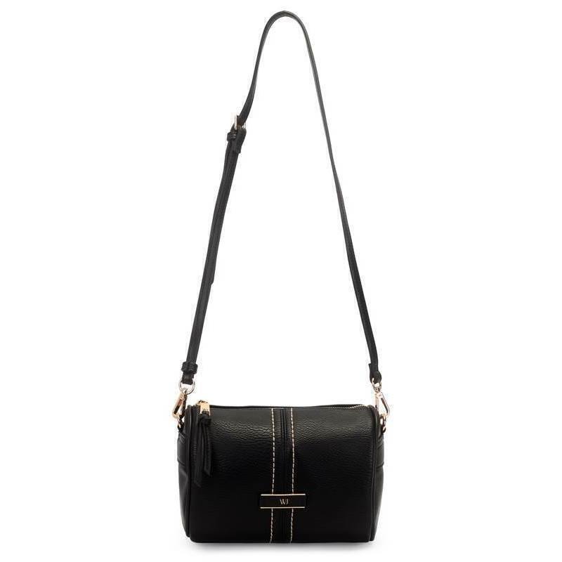 Bolsa Feminina WJ Transversal Recortes Lateral com Detalhe em Pesponto na Frente e Logo Couro com Metal - 46262