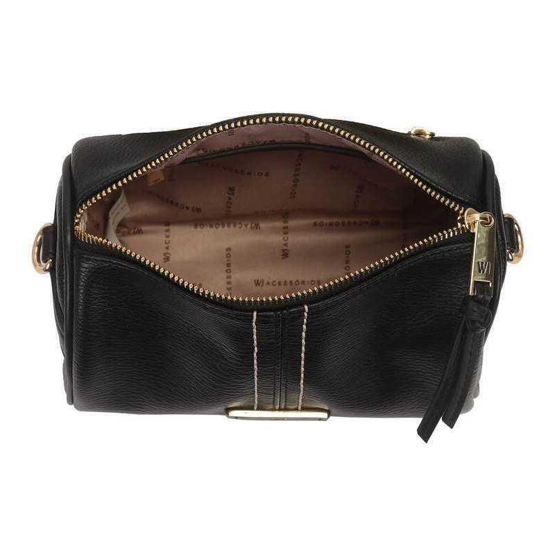 Bolsa Feminina WJ Transversal Recortes Lateral com Detalhe em Pesponto na Frente e Logo Couro com Metal - 46262 Preto 2