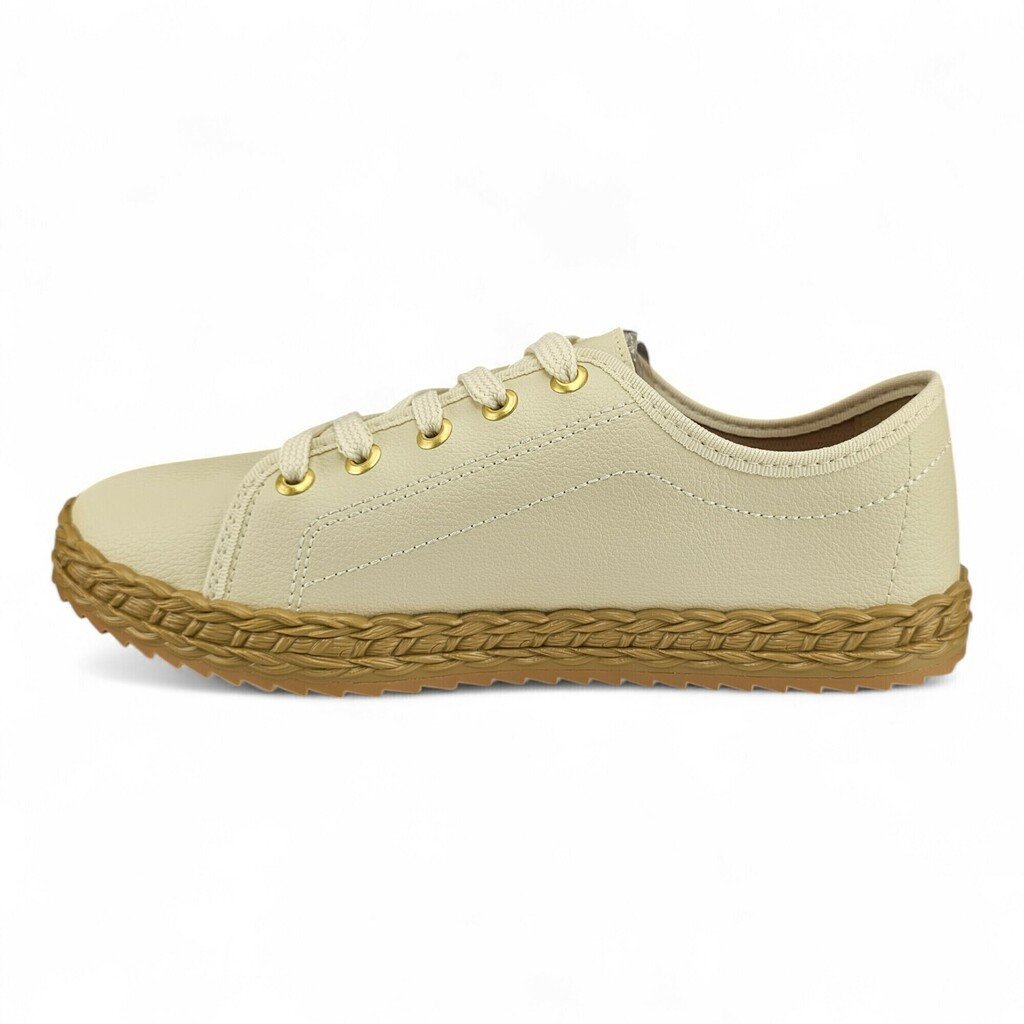 Tênis Feminino Moleca Napa Detalhe Pesp Sola Alta Trabalhado Relevo - 5696332 Creme 2