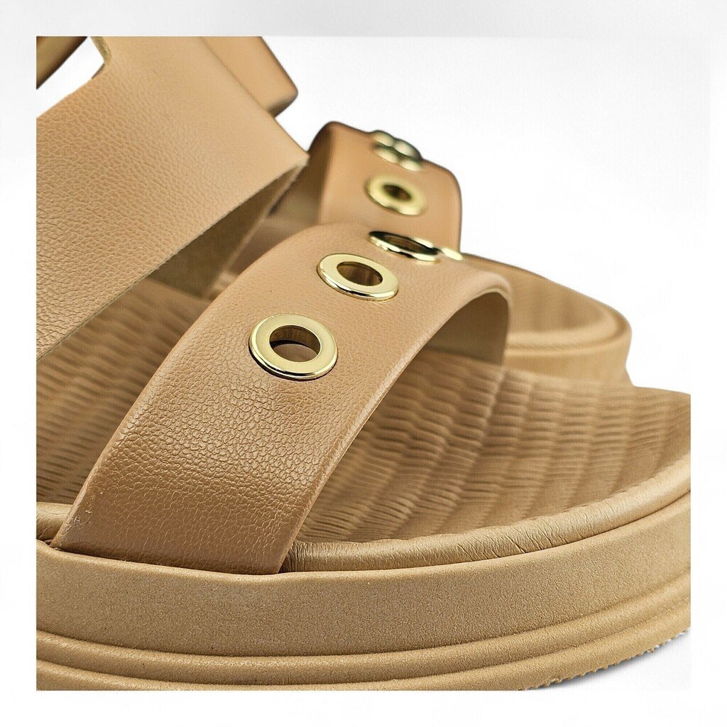 Tamanco Feminino Moleca Napa Sola PVC Três Tiras Largas com Ilhós - 5556103 Nude 4