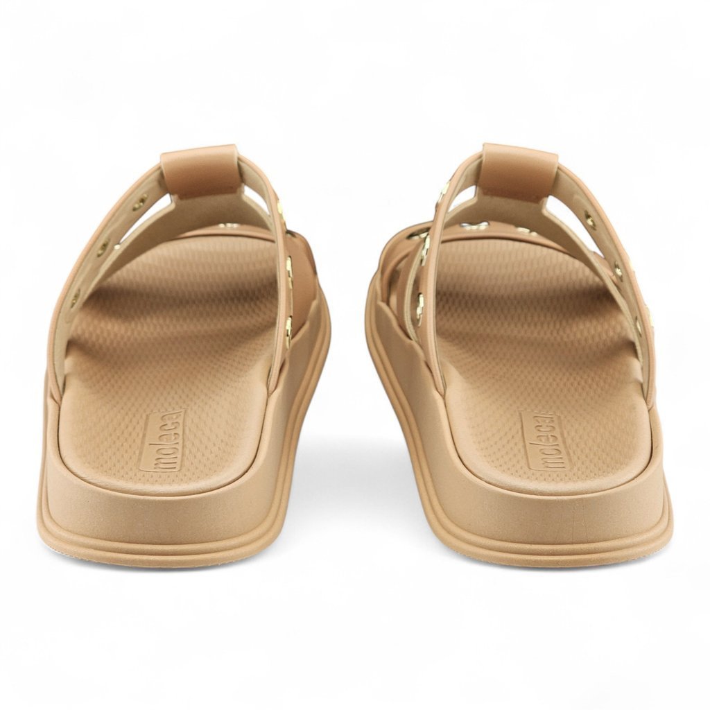 Tamanco Feminino Moleca Napa Sola PVC Três Tiras Largas com Ilhós - 5556103 Nude 5