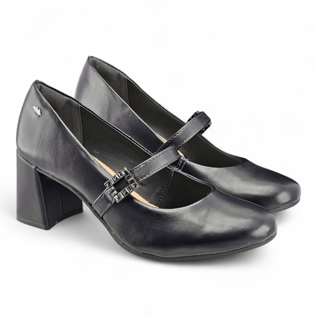 Sapato Feminino Dakota Boneca Salto Bloco com Fivela Pedraria - D0282 Preto 3