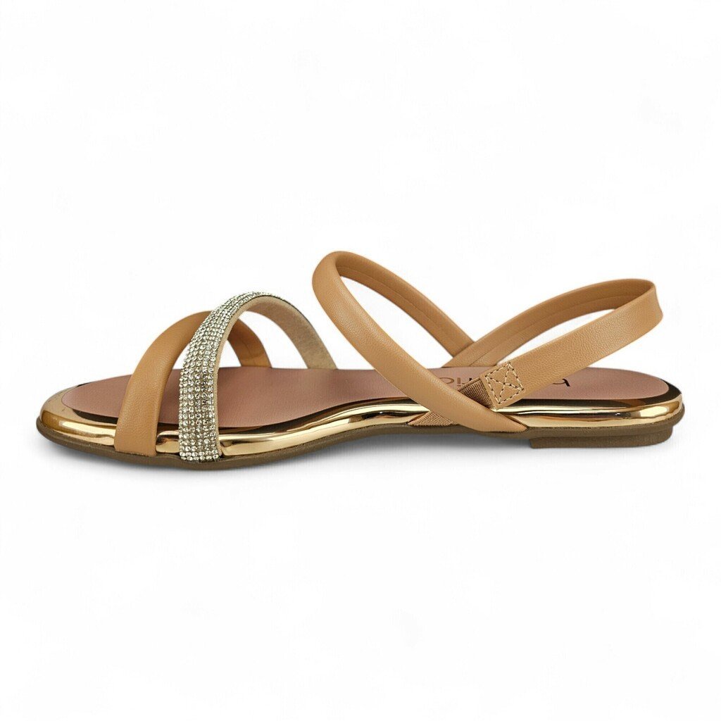 Sandália Feminina Beira Rio Beira Rio Flat Tira Strass - 8367641 Bege 2