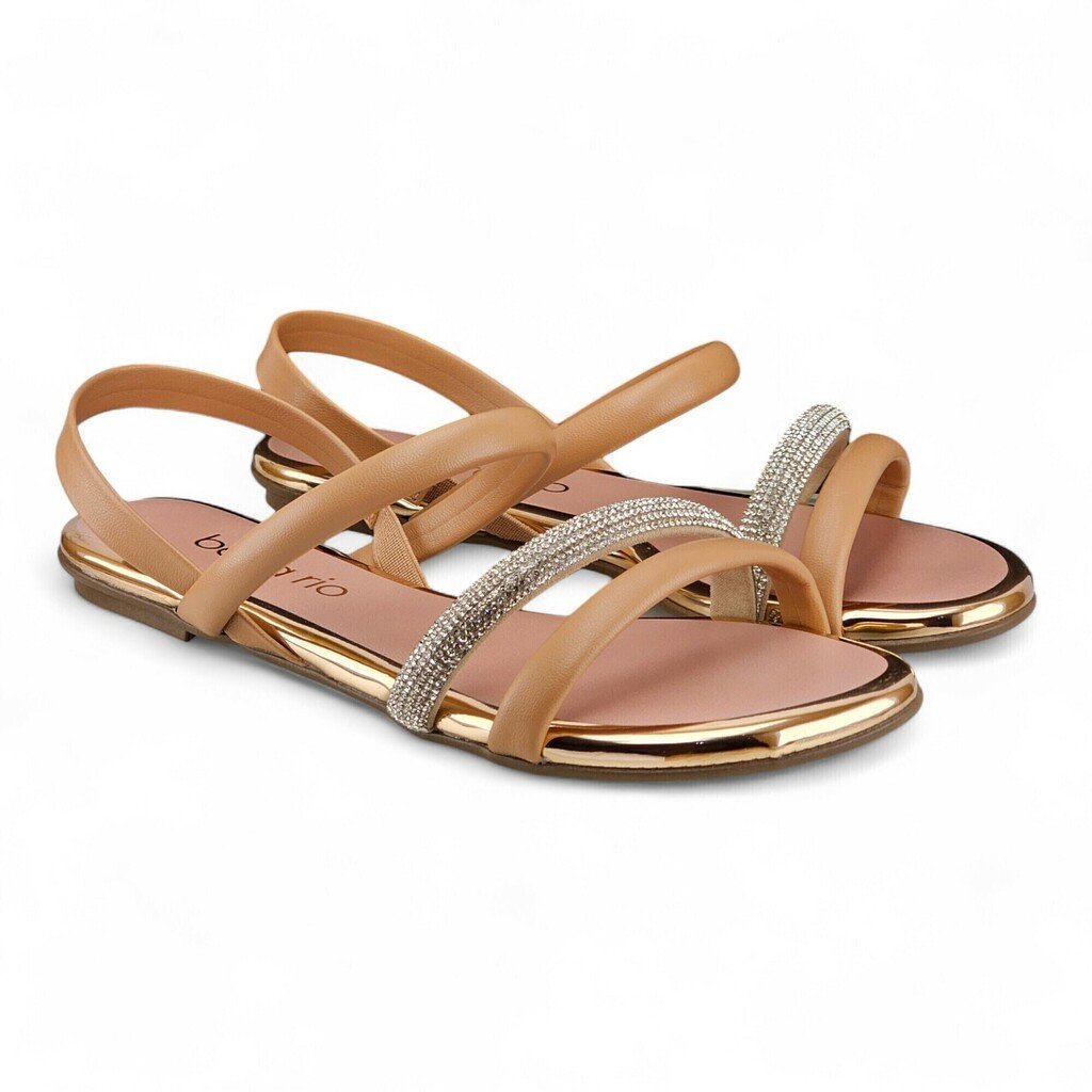 Sandália Feminina Beira Rio Beira Rio Flat Tira Strass - 8367641 Bege 3
