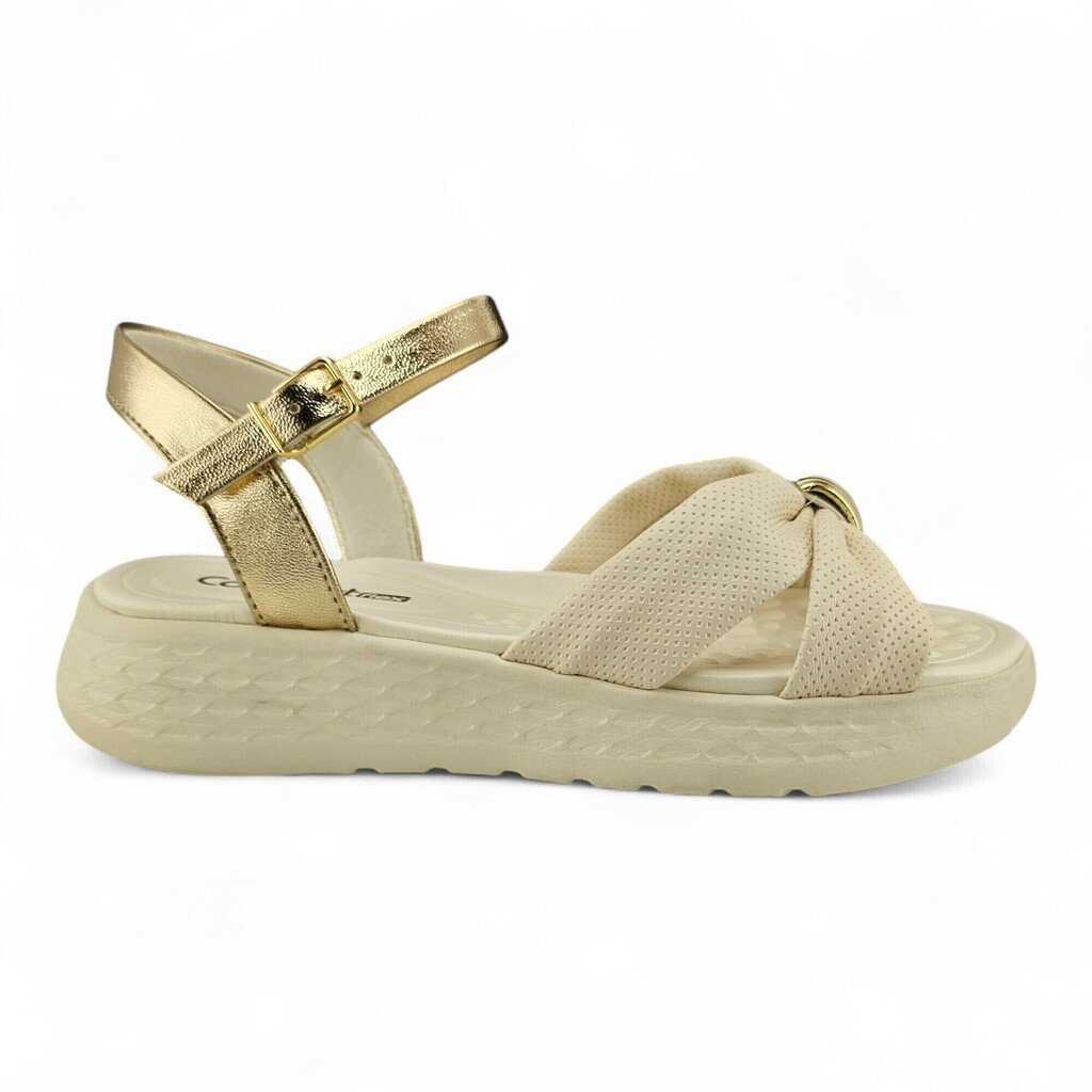 Sandália Feminina Comfortflex Papete Tira Ajustável Detalhe Metálico Dourado - 2547403 Off White 3