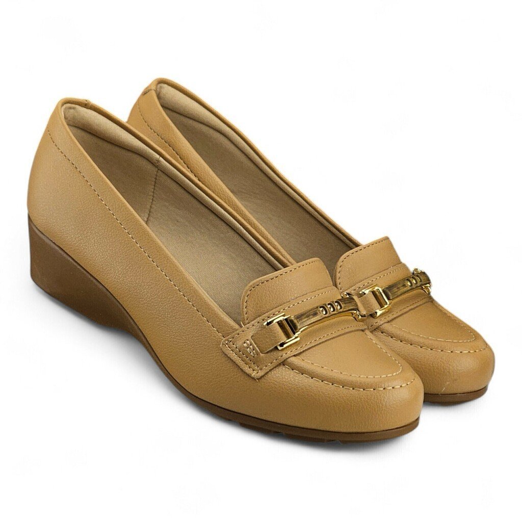 Sapato Feminino Modare Anabela Fivela Dourada - 7014287 Bege 3