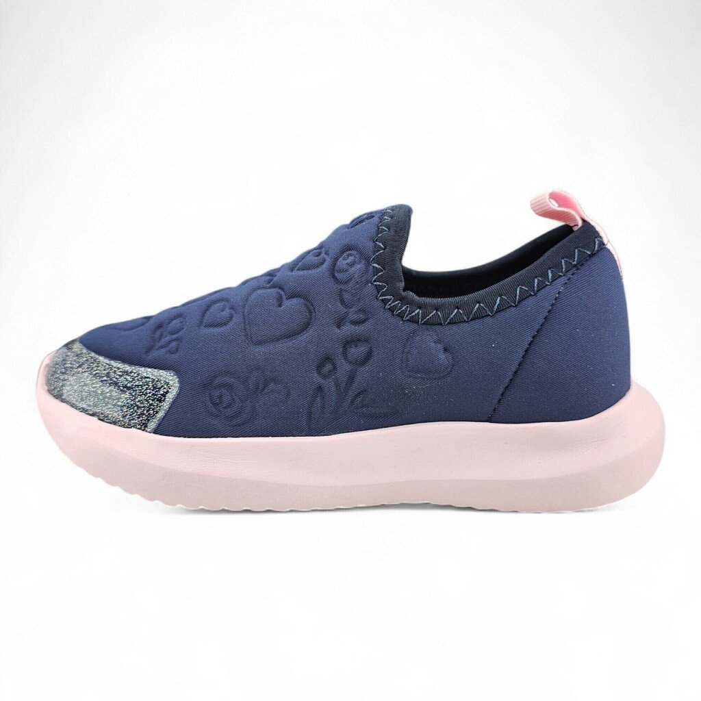 Tênis Infantil Menina Bibi Slip On Matelassê Coração Flores Sistema Calce Fácil Rápido - 1232107 Azul Marinho 2