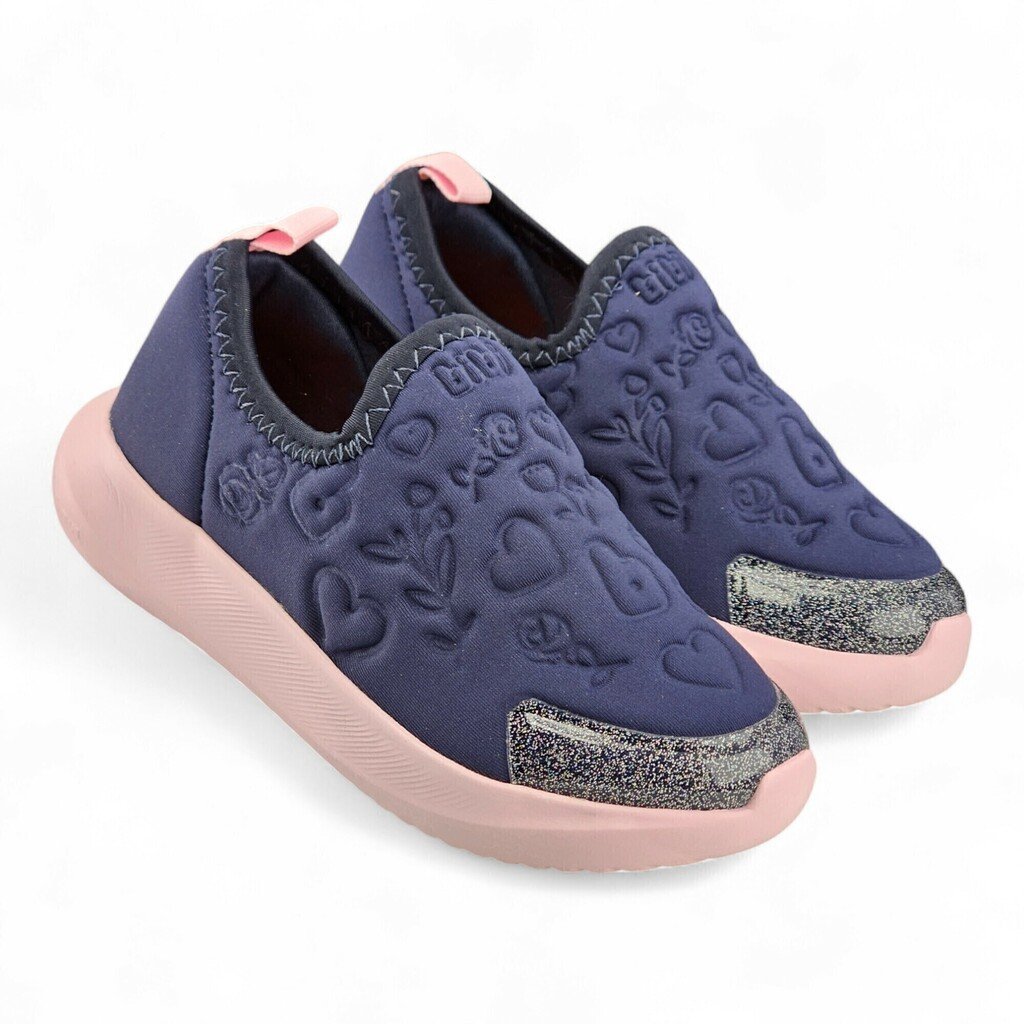Tênis Infantil Menina Bibi Slip On Matelassê Coração Flores Sistema Calce Fácil Rápido - 1232107 Azul Marinho 3