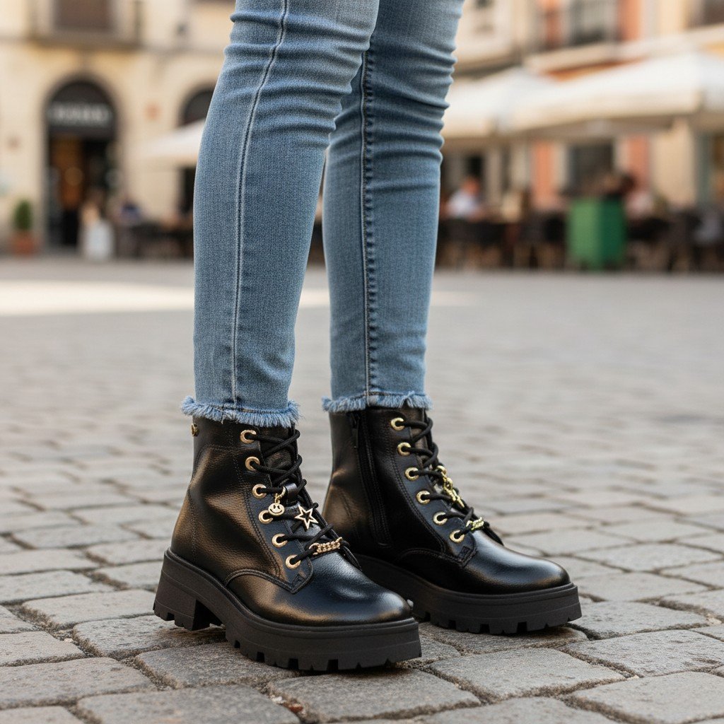 Bota Feminina Dakota Coturno Sola Tratorada Detalhe Pingente Cadarço - d2562 Preto 2
