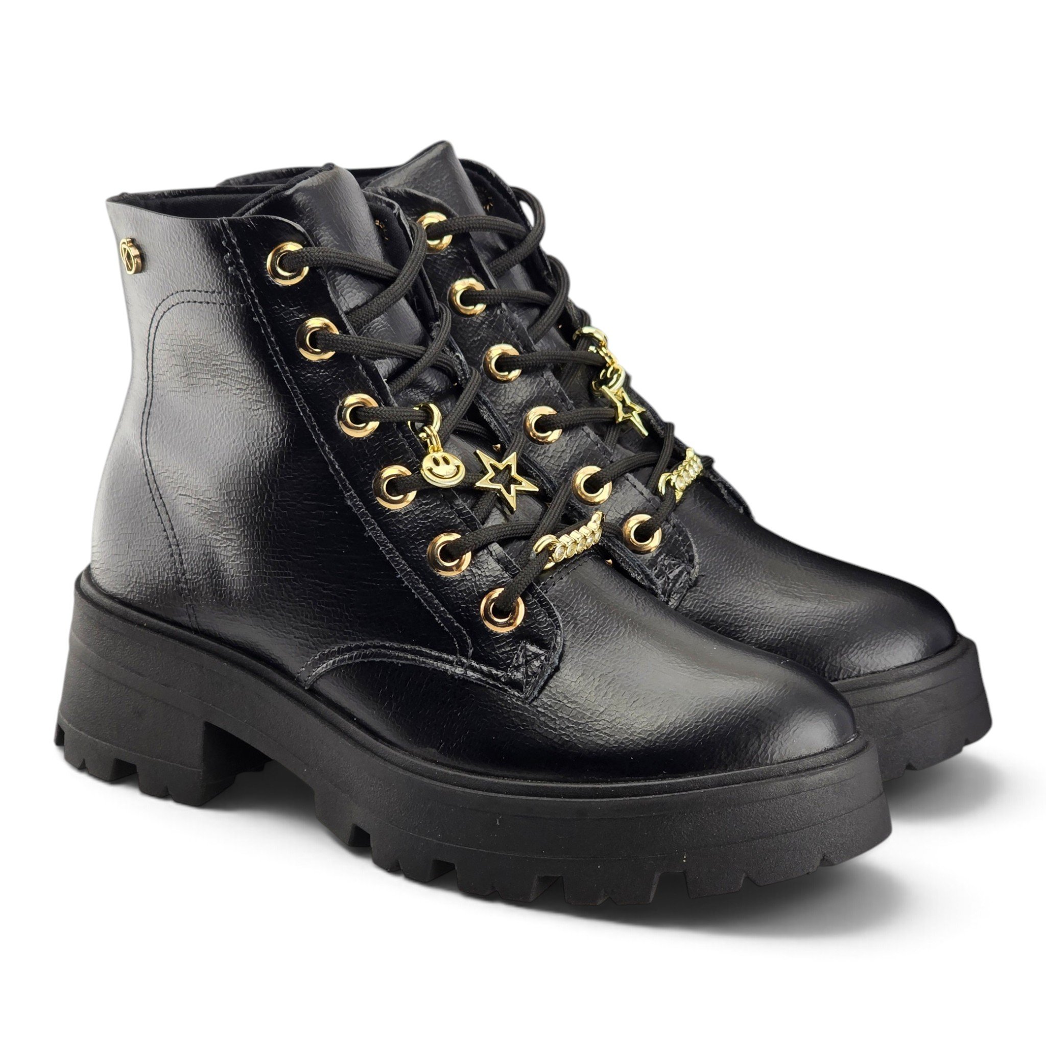 Bota Feminina Dakota Coturno Sola Tratorada Detalhe Pingente Cadarço - d2562 Preto 4