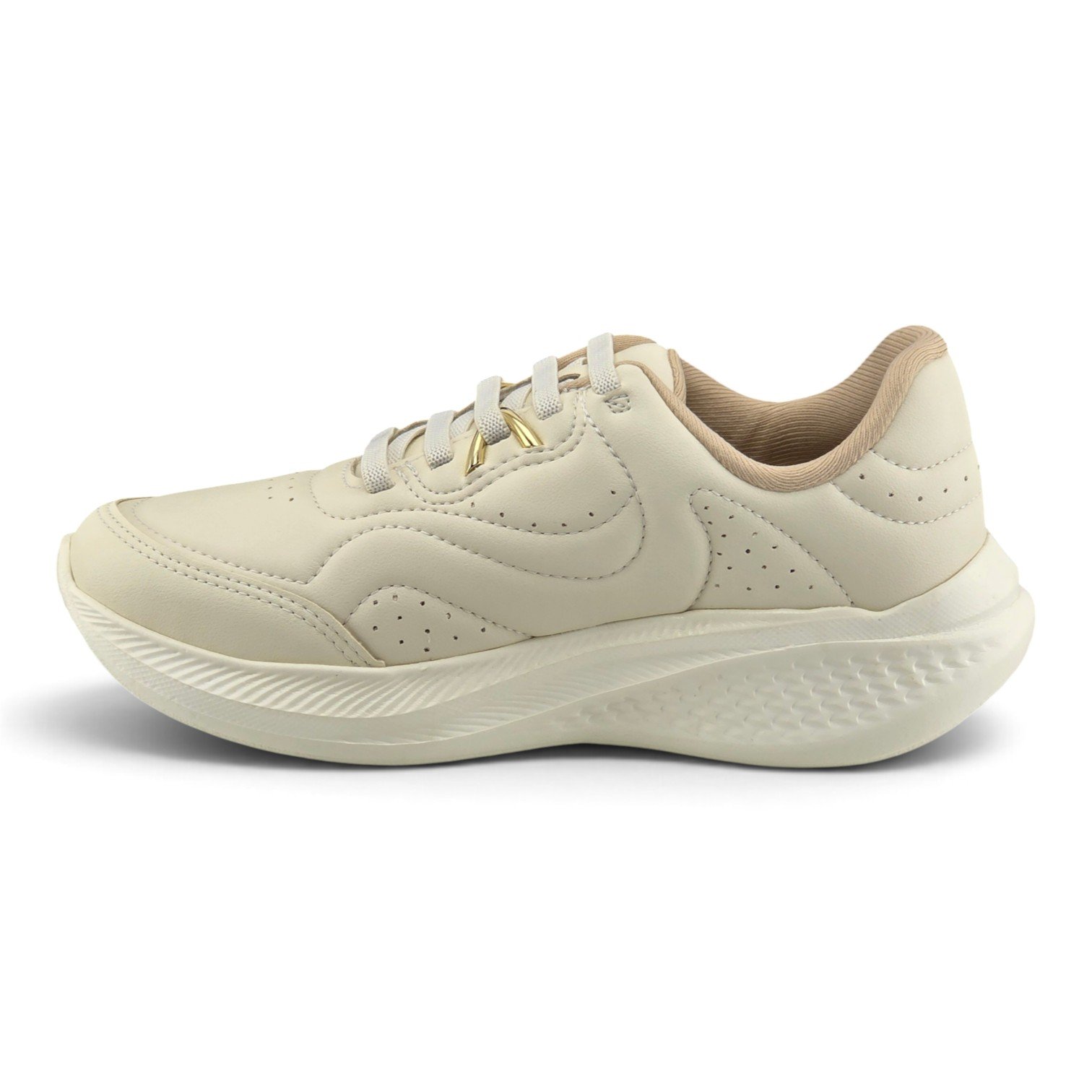 Tenis Feminino Kolosh  Solado EVAFit Cabedal Costuras Matelassê  Cadarço Elástico Calce Fácil - e0405 Bege 3