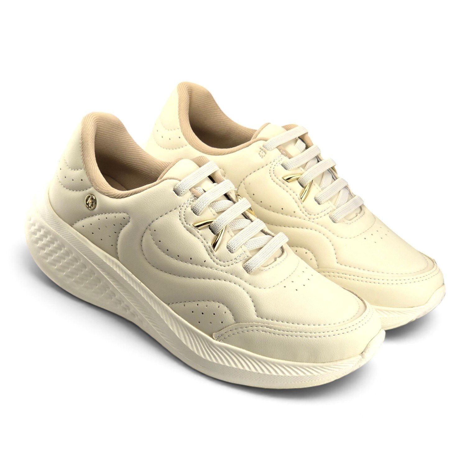 Tenis Feminino Kolosh  Solado EVAFit Cabedal Costuras Matelassê  Cadarço Elástico Calce Fácil - e0405 Bege 8